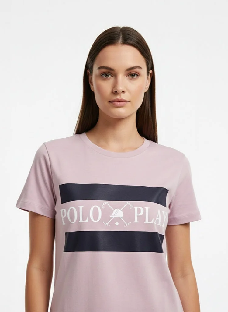 لعب البولو تيشيرت نسائي برسومات - ليلك